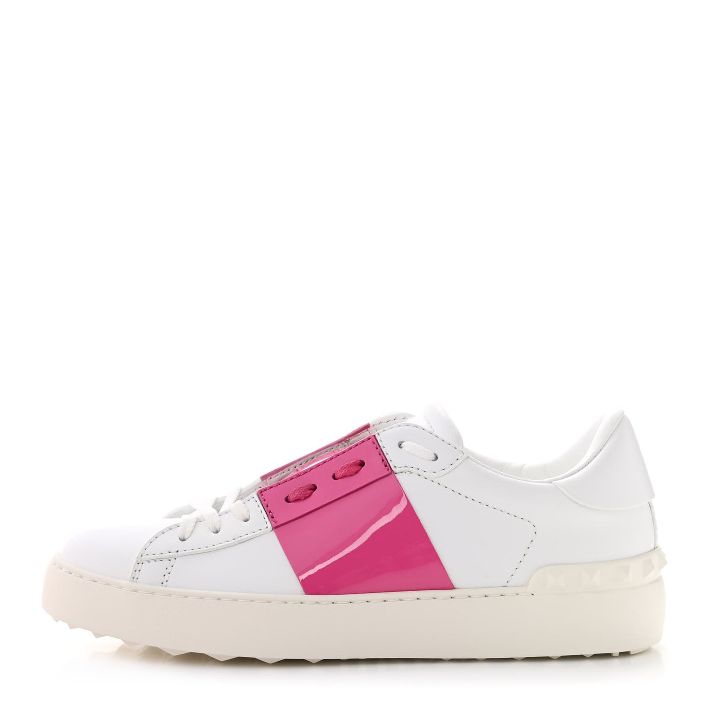 Patent Calfskin Womens Rockstud Open Sneakers 37 White Pink Orchid