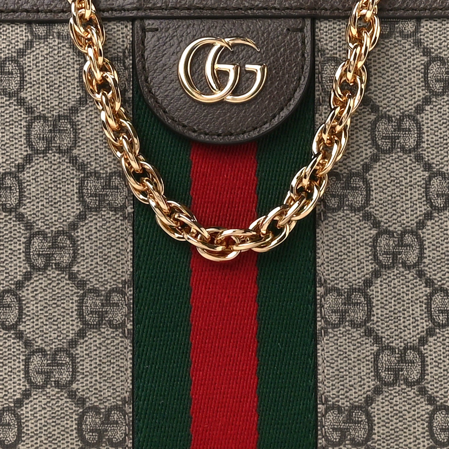 GG Supreme Monogram Web Small Ophidia Chain Shoulder Bag Brown