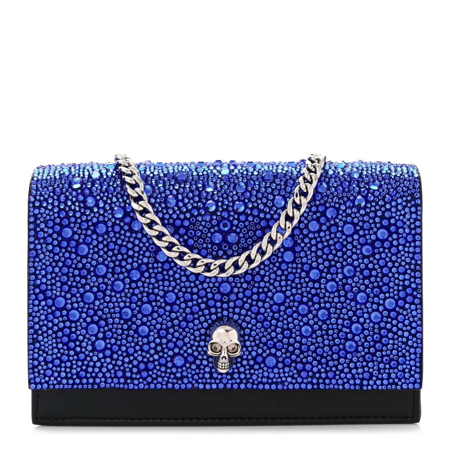 Calfskin Crystal Skull Mini Crossbody Bag Electric Blue