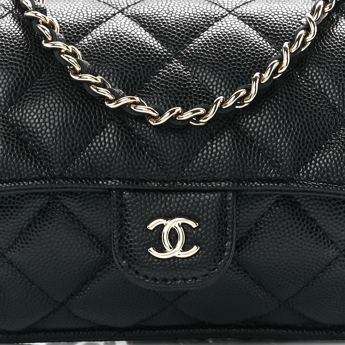 Caviar Fabric Quilted Foldable Tote With Chain Black Multicolor