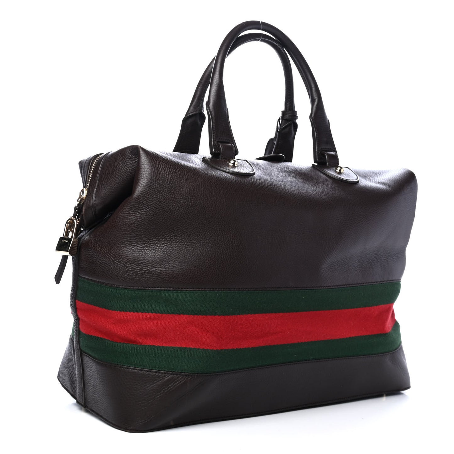 Grained Calfskin Web Duffle Bag Brown