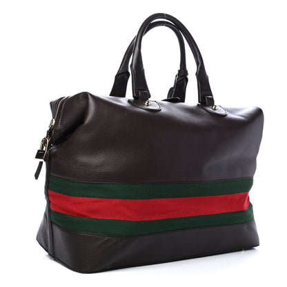Gucci Grained Calfskin Web Duffle Bag Brown 2 of 6