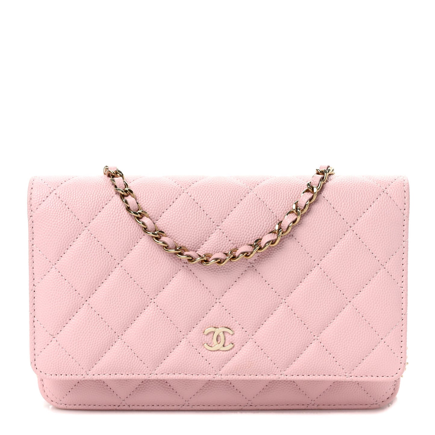 Caviar Quilted Wallet on Chain WOC Light Pink