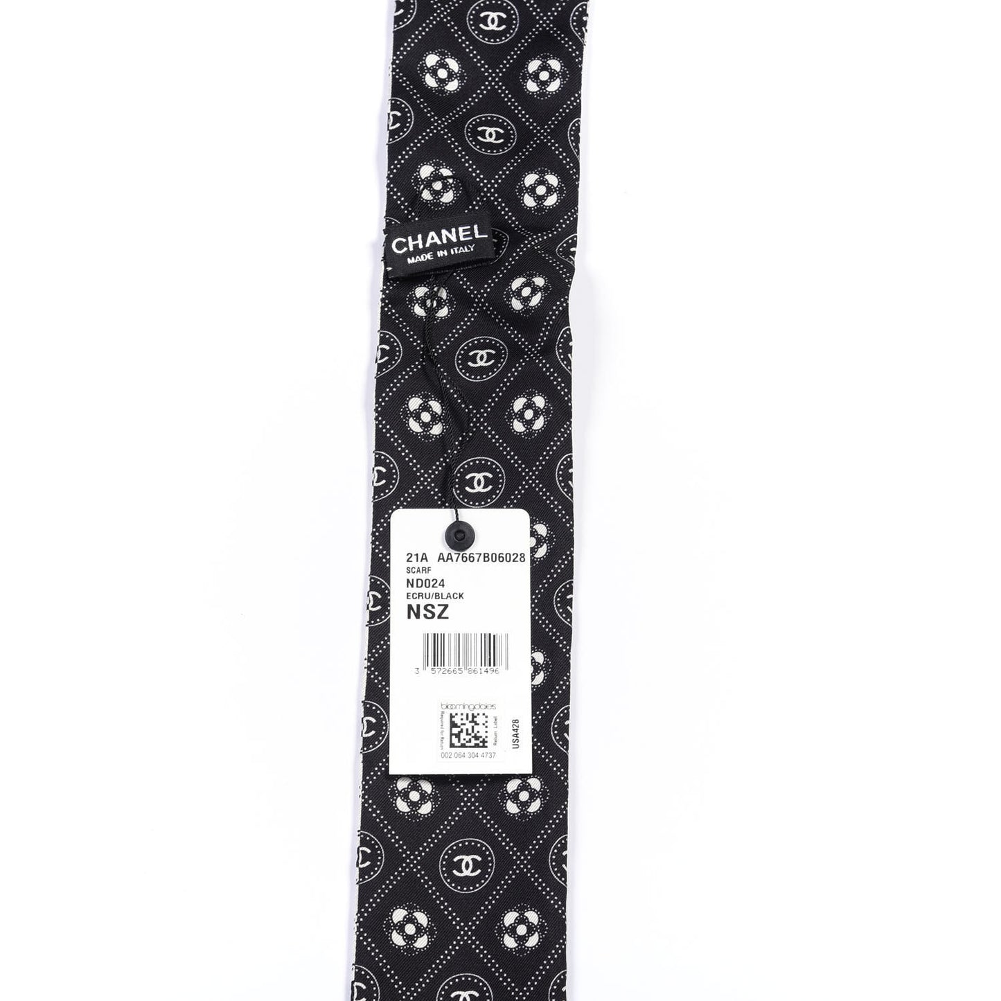 Silk CC Polka Dot Slim Bandeau Scarf Black Ecru
