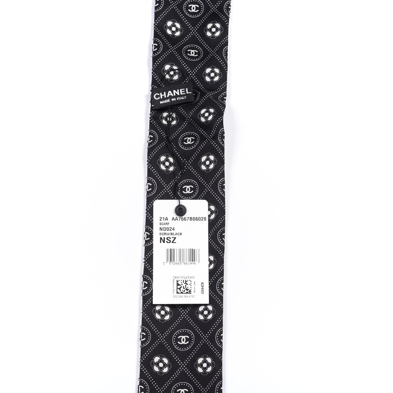 Chanel Silk CC Polka Dot Slim Bandeau Scarf Black Ecru 2 of 3