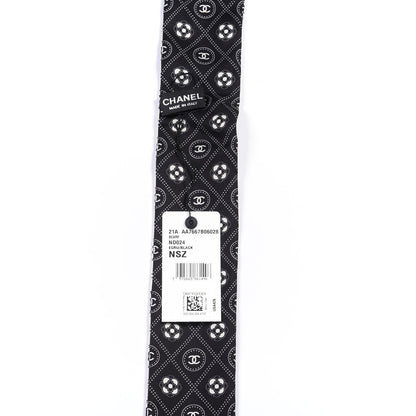 Chanel Silk CC Polka Dot Slim Bandeau Scarf Black Ecru 2 of 3