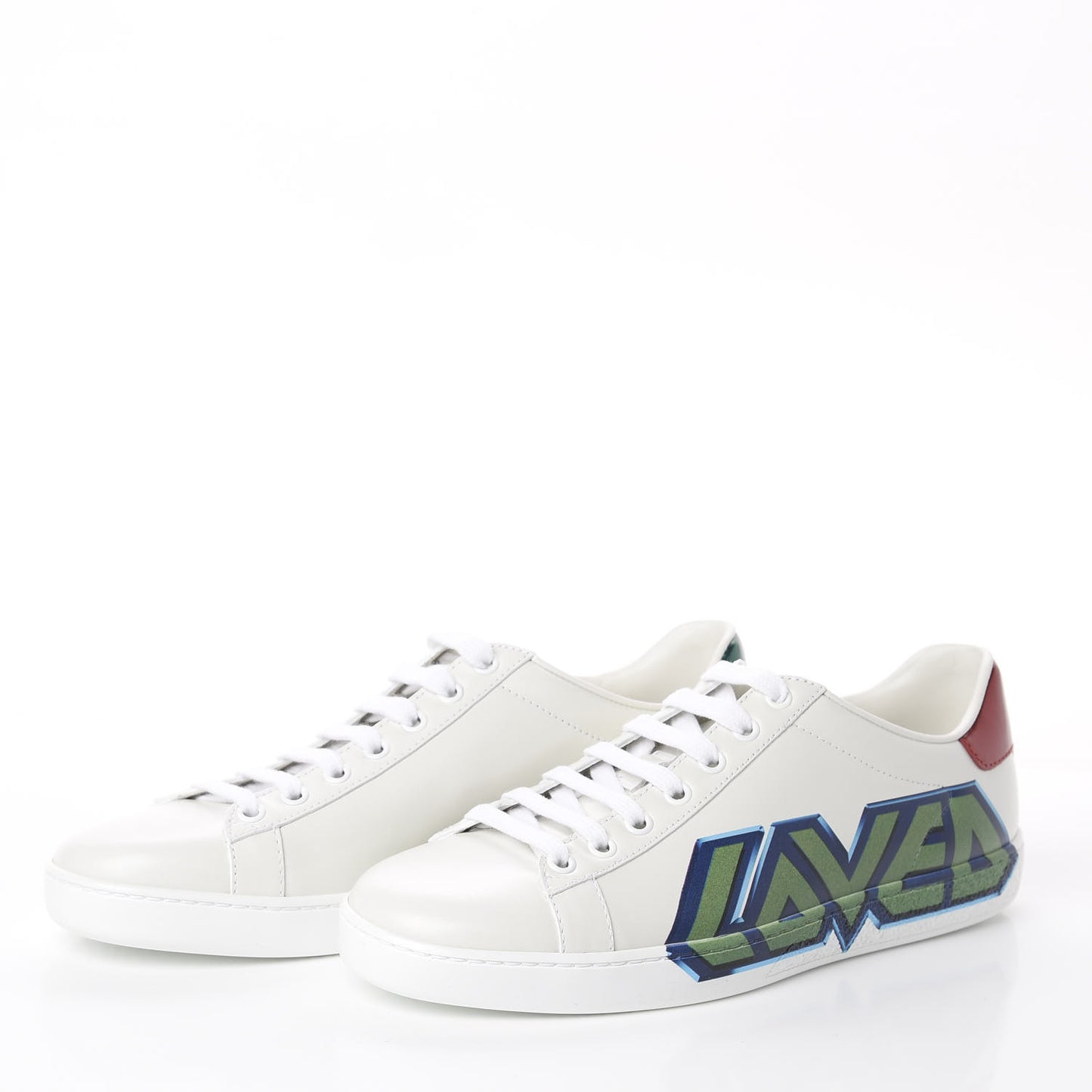 Calfskin Nappa LOVED Print Womens Ace Sneakers 38 White Red Flame Green