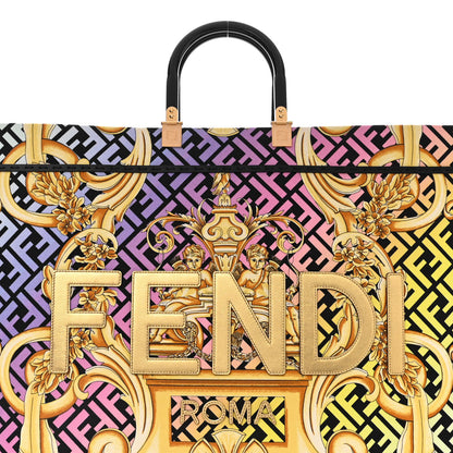 Fendi X VERSACE Canvas Printed Plexiglass Fendace FF Baroque XL Fendi Sunshine Shopper Tote Gold 7 of 9