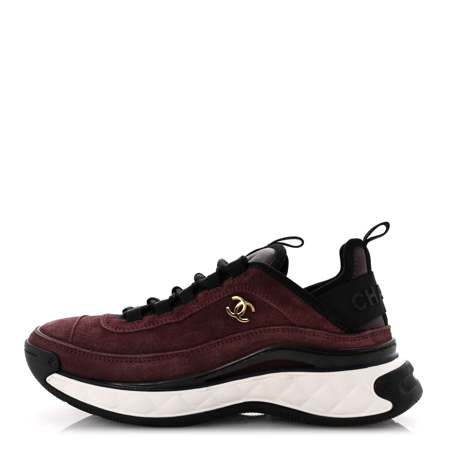 Chanel Suede Calfskin Nylon Grosgrain CC Sneakers 37 Dark Purple 1 of 11
