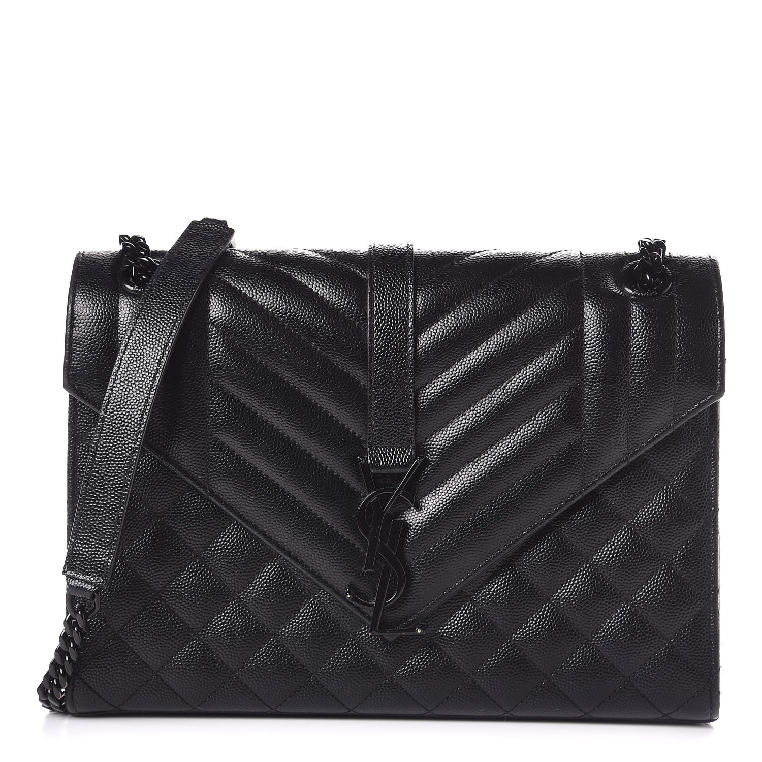 Saint Laurent Grain De Poudre Textured Mixed Matelasse Triquilt Medium Monogram Satchel Black 1 of 6