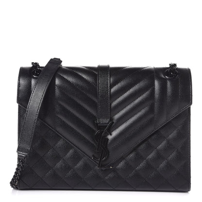 Saint Laurent Grain De Poudre Textured Mixed Matelasse Triquilt Medium Monogram Satchel Black 1 of 6
