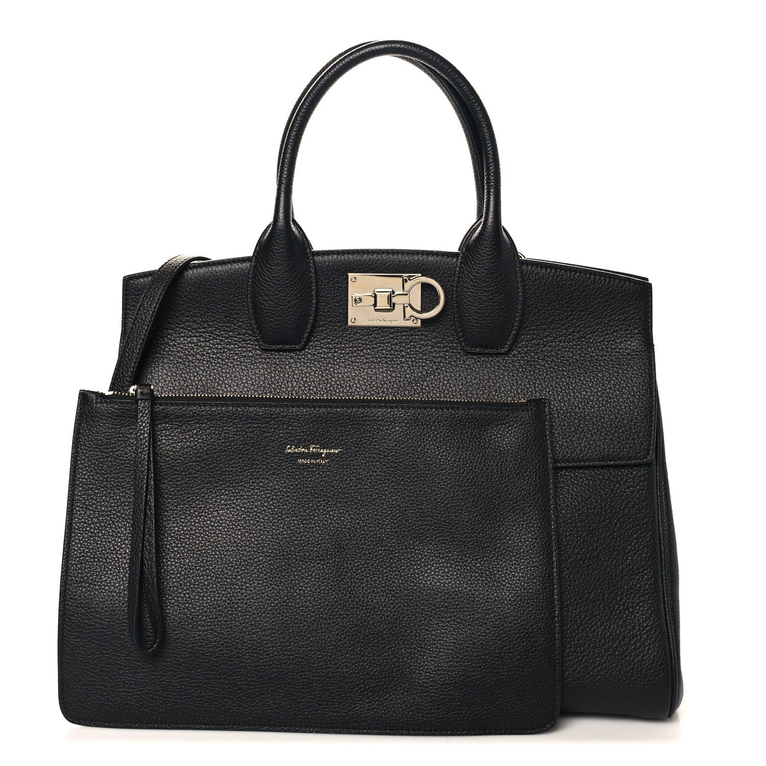 Salvatore Ferragamo Calfskin Large Studio Bag Black 1861716