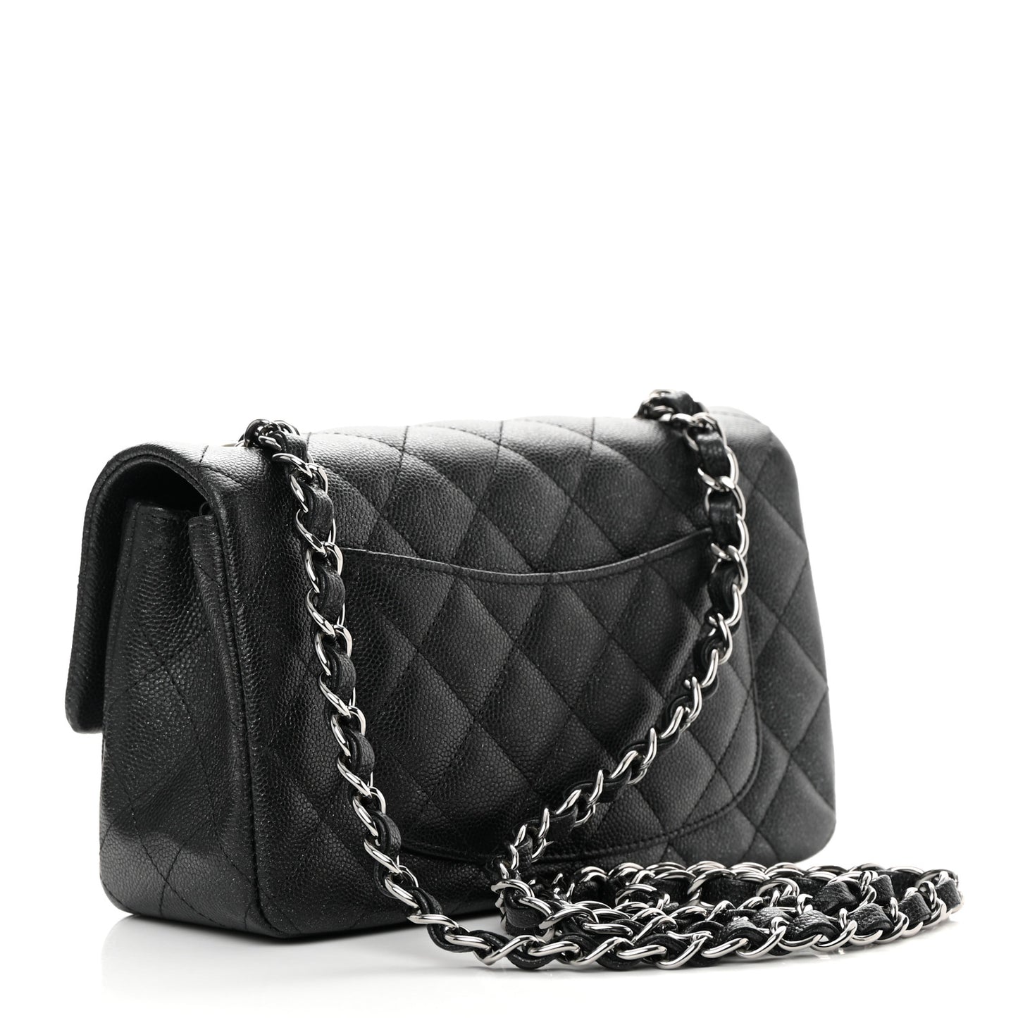 Iridescent Caviar Quilted Mini Rectangular Flap Black