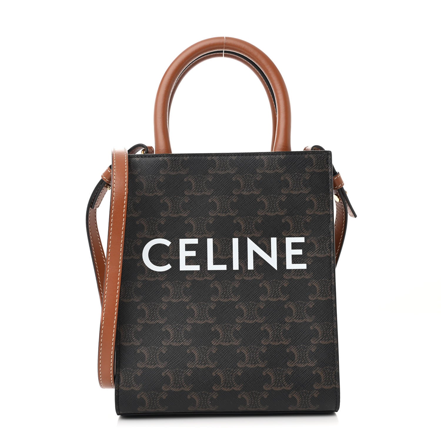 Celine Triomphe Canvas Calfskin Mini Vertical Cabas Tan 1 of 10