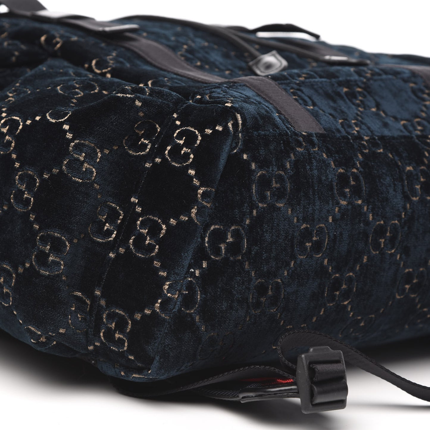 Velvet GG Monogram Web Medium Double Buckle Backpack Blue Beige Black