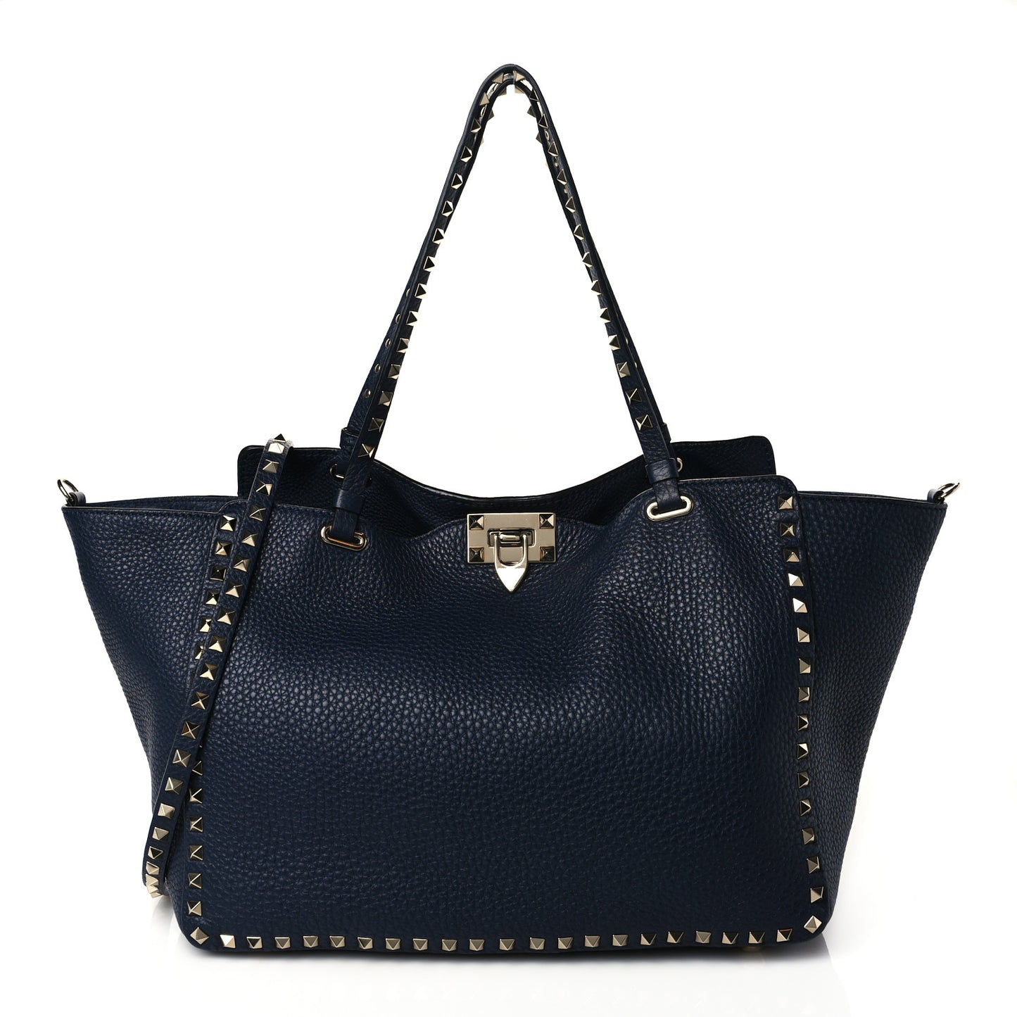 Pebbled Calfskin Medium Rockstud Tote Marine