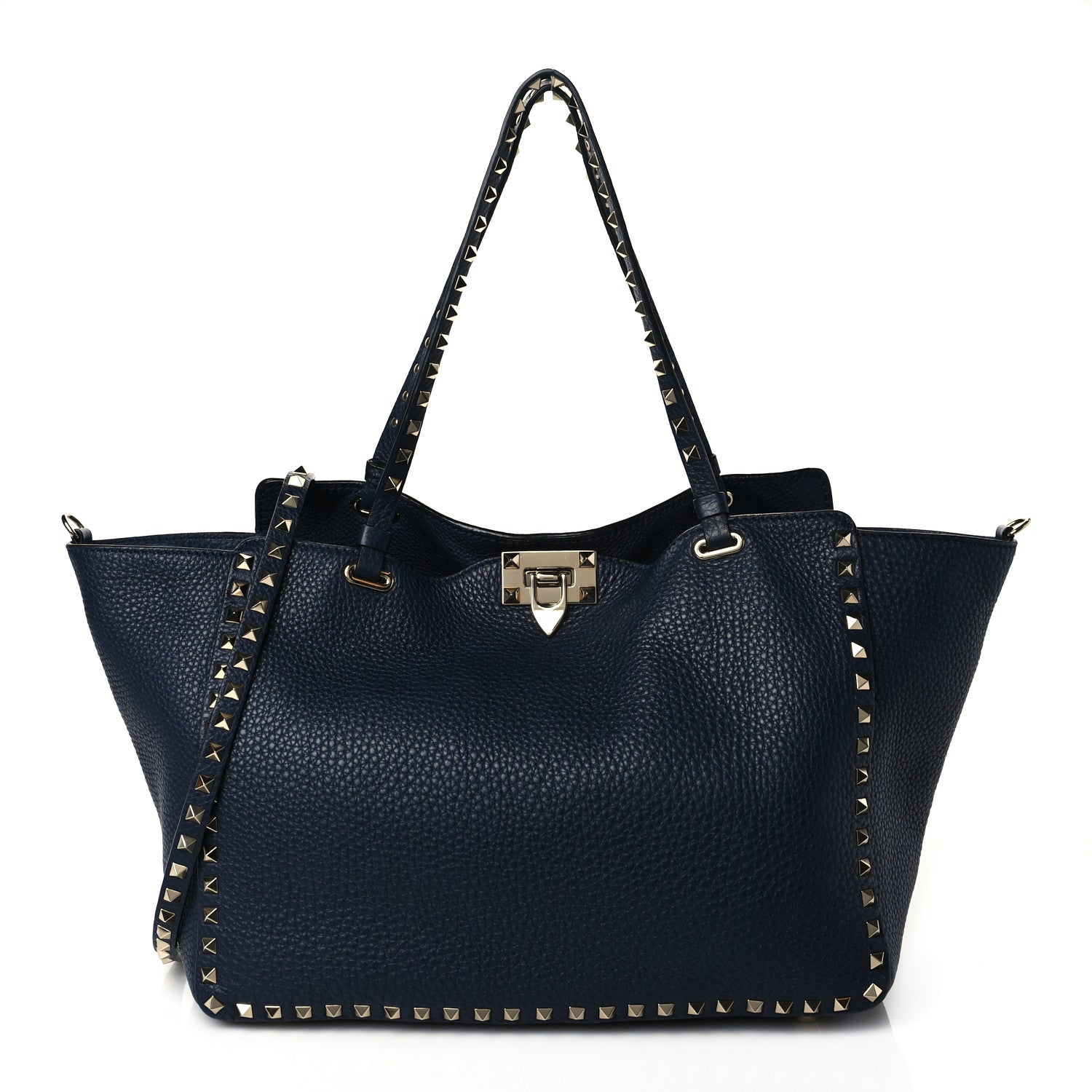Valentino Garavani Pebbled Calfskin Medium Rockstud Tote Marine 1 of 11