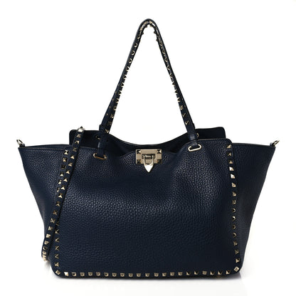 Valentino Garavani Pebbled Calfskin Medium Rockstud Tote Marine 1 of 11