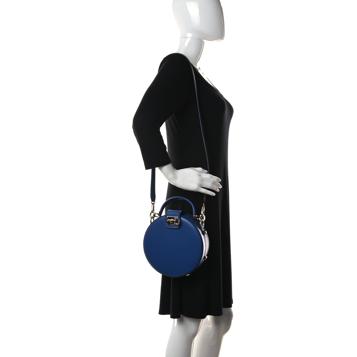 Calfskin Round Studio Crossbody Blue