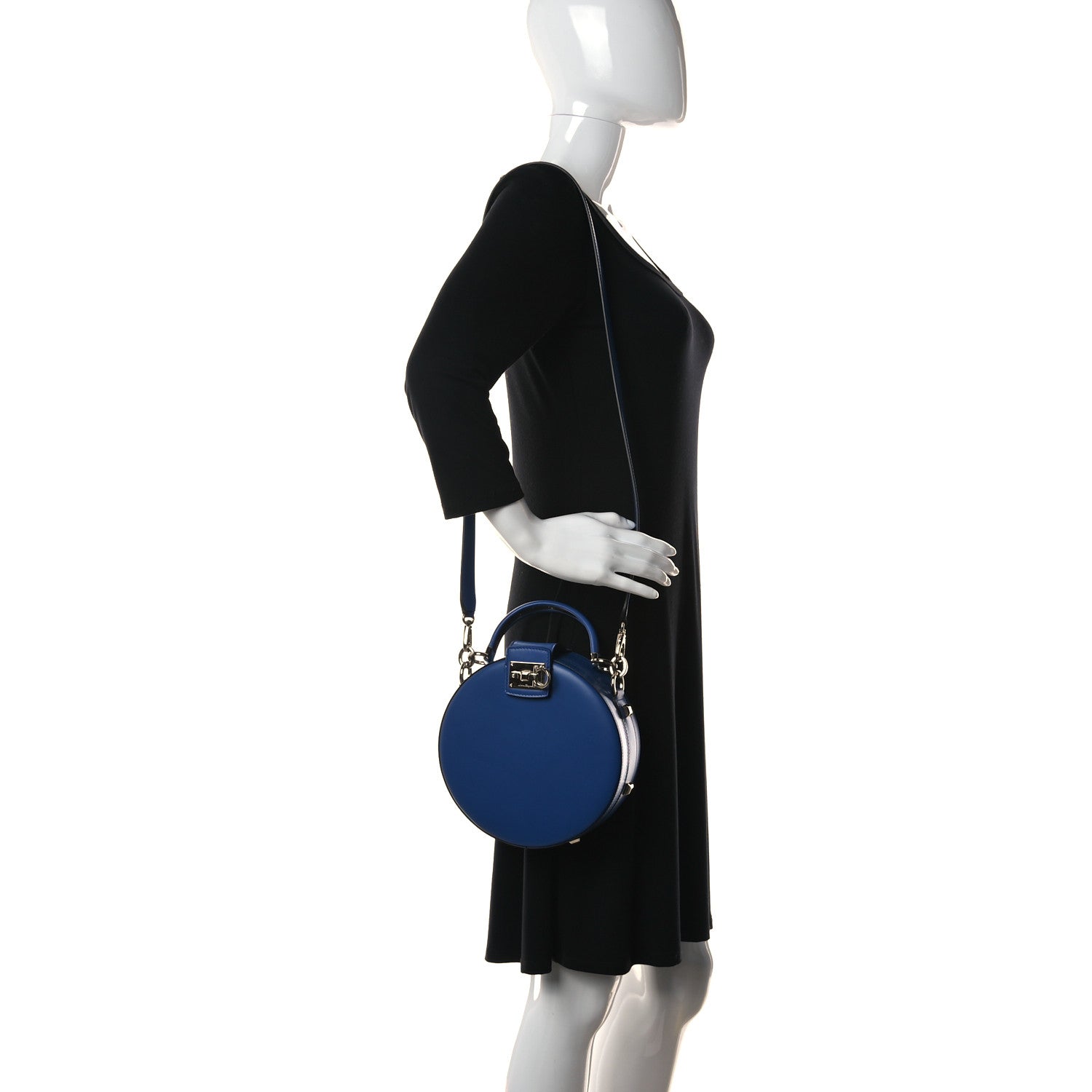 Salvatore Ferragamo Calfskin Round Studio Crossbody Blue 2 of 9