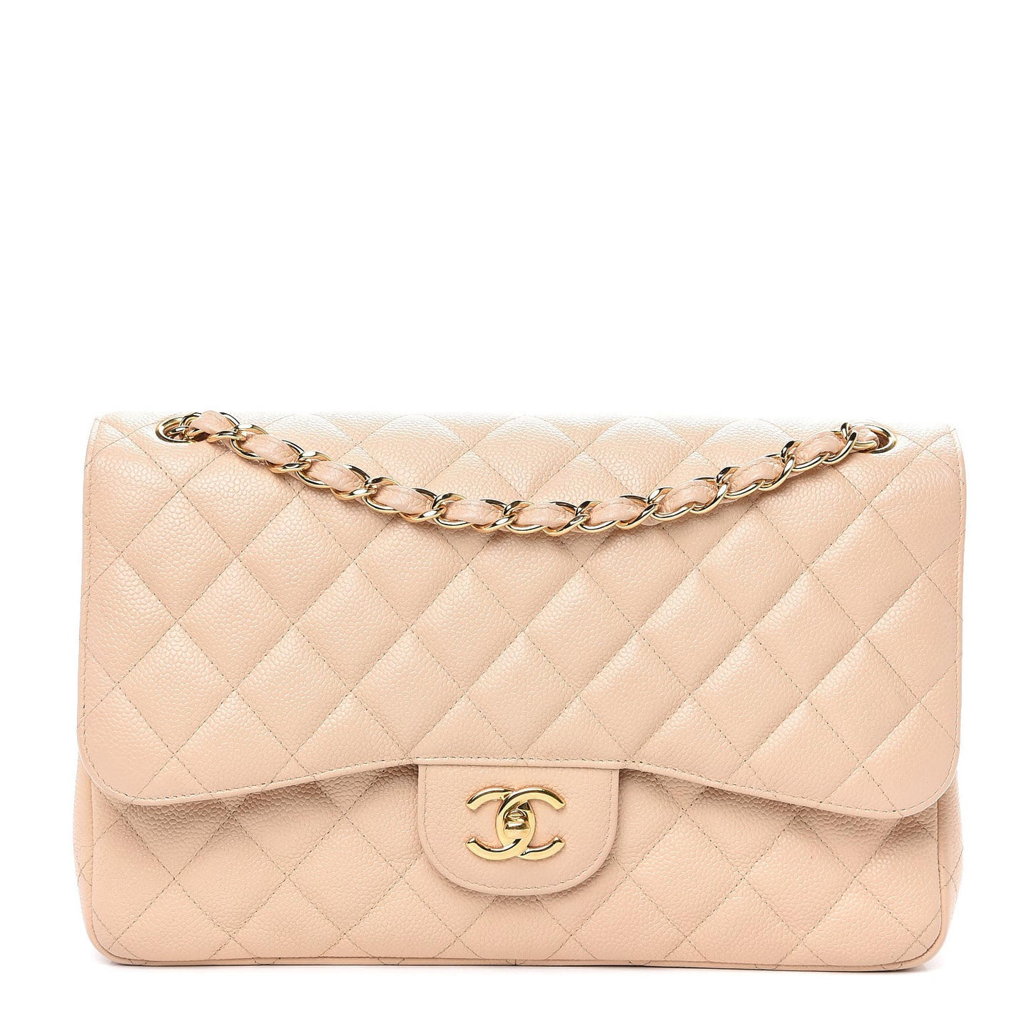 Caviar Quilted Jumbo Double Flap Beige Clair