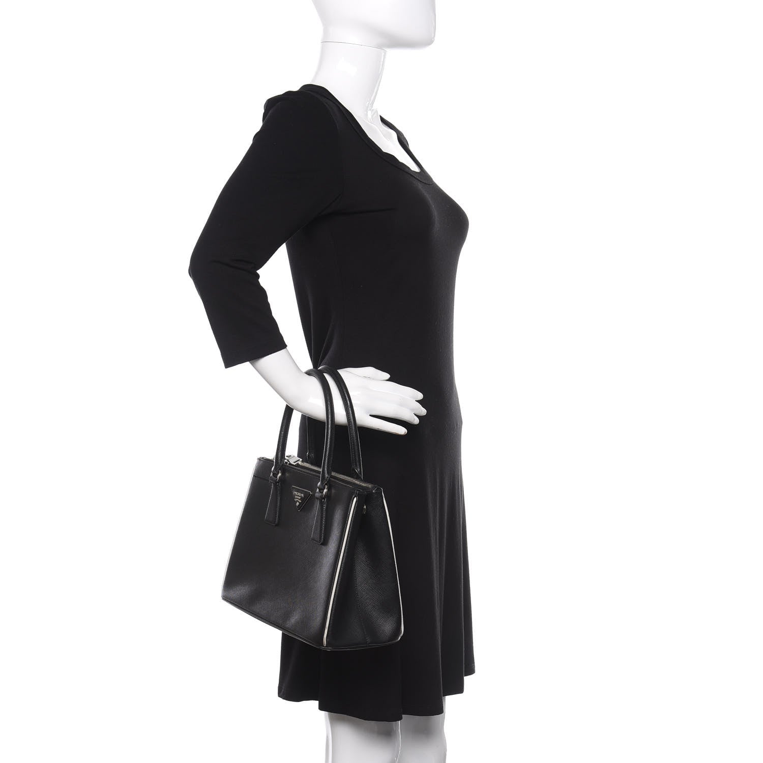 Prada Saffiano Mini Galleria Double Zip Tote Black Talco 2 of 12