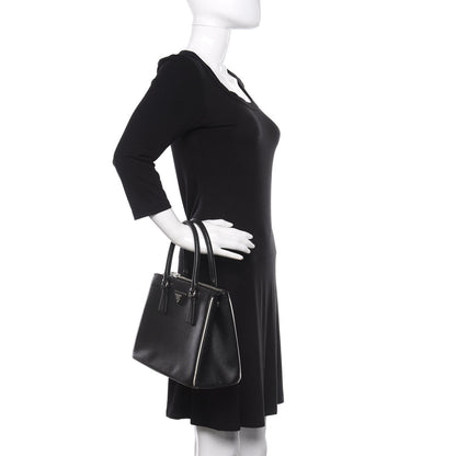 Prada Saffiano Mini Galleria Double Zip Tote Black Talco 2 of 12