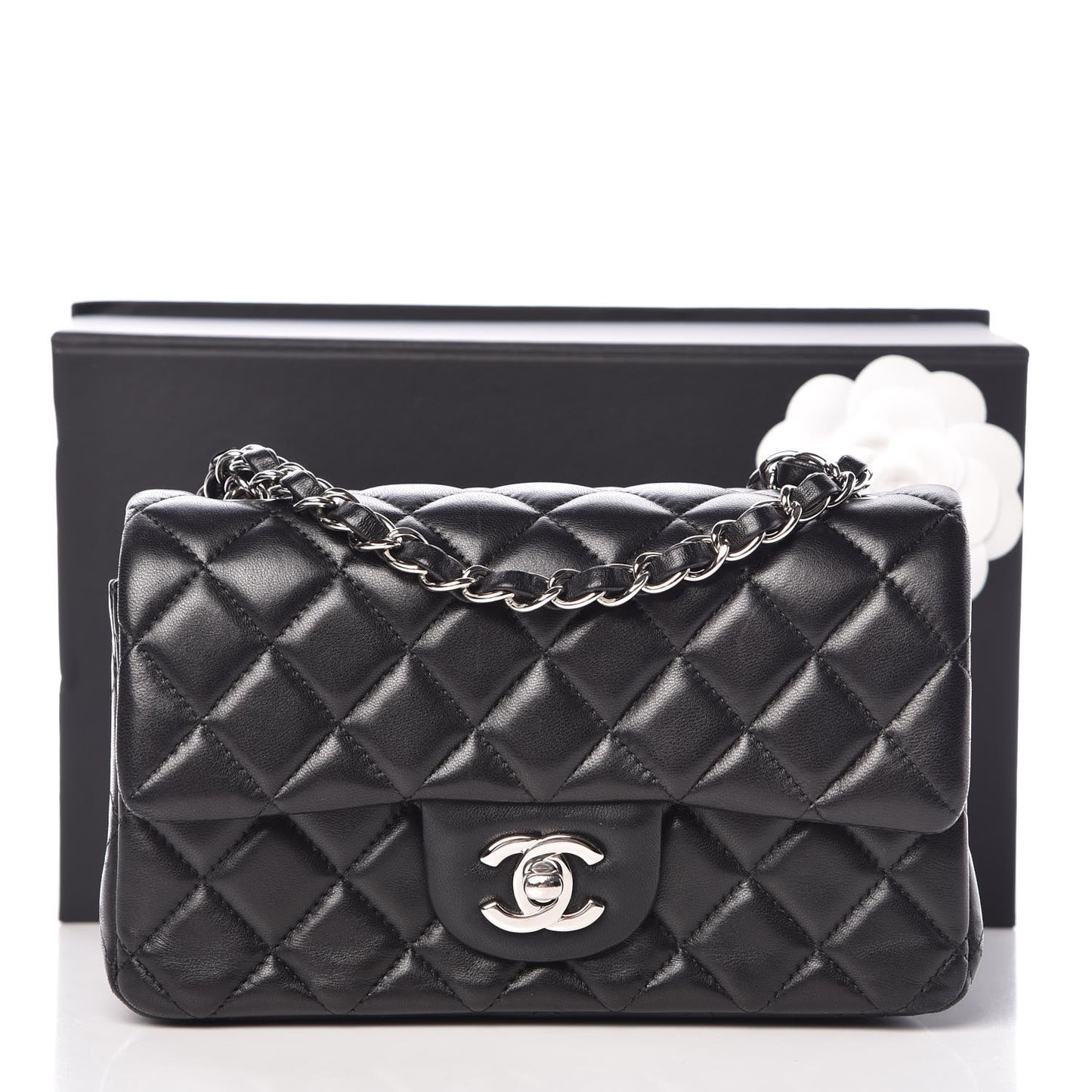 Lambskin Quilted Mini Rectangular Flap Black