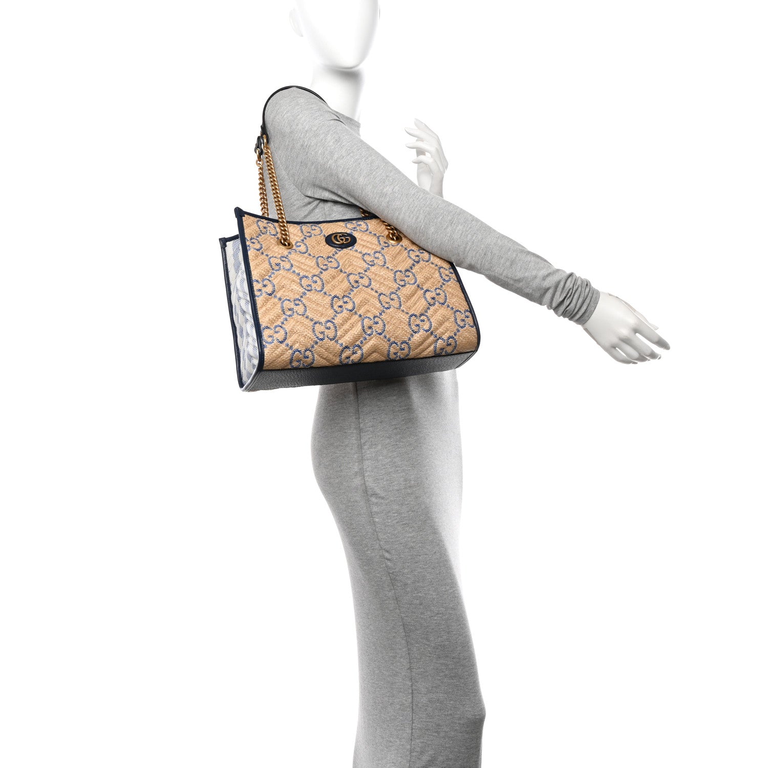 Gucci Raffia GG Monogram Matelasse Medium GG Marmont Shoulder Tote Natural Royale Off White 2 of 10