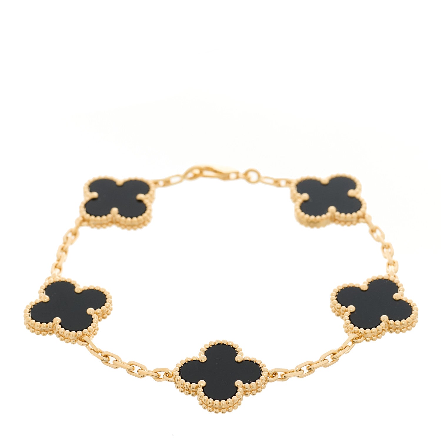 Van Cleef & Arpels 18K Yellow Gold Black Onyx 5 Motifs Vintage Alhambra Bracelet 1 of 6