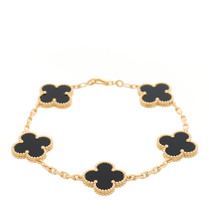 Van Cleef & Arpels 18K Yellow Gold Black Onyx 5 Motifs Vintage Alhambra Bracelet 1 of 6