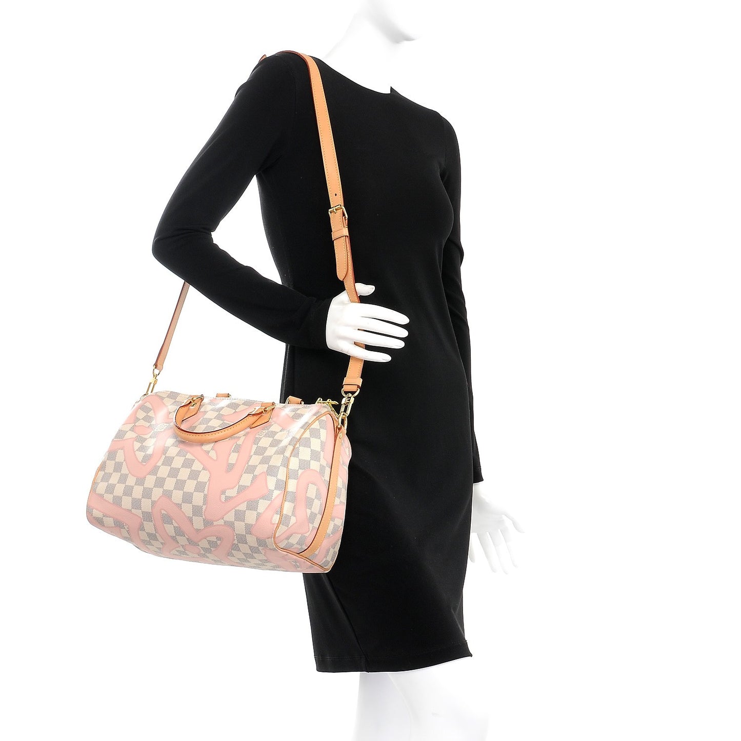 Damier Azur Tahitienne Speedy Bandouliere 30 Rose Ballerine