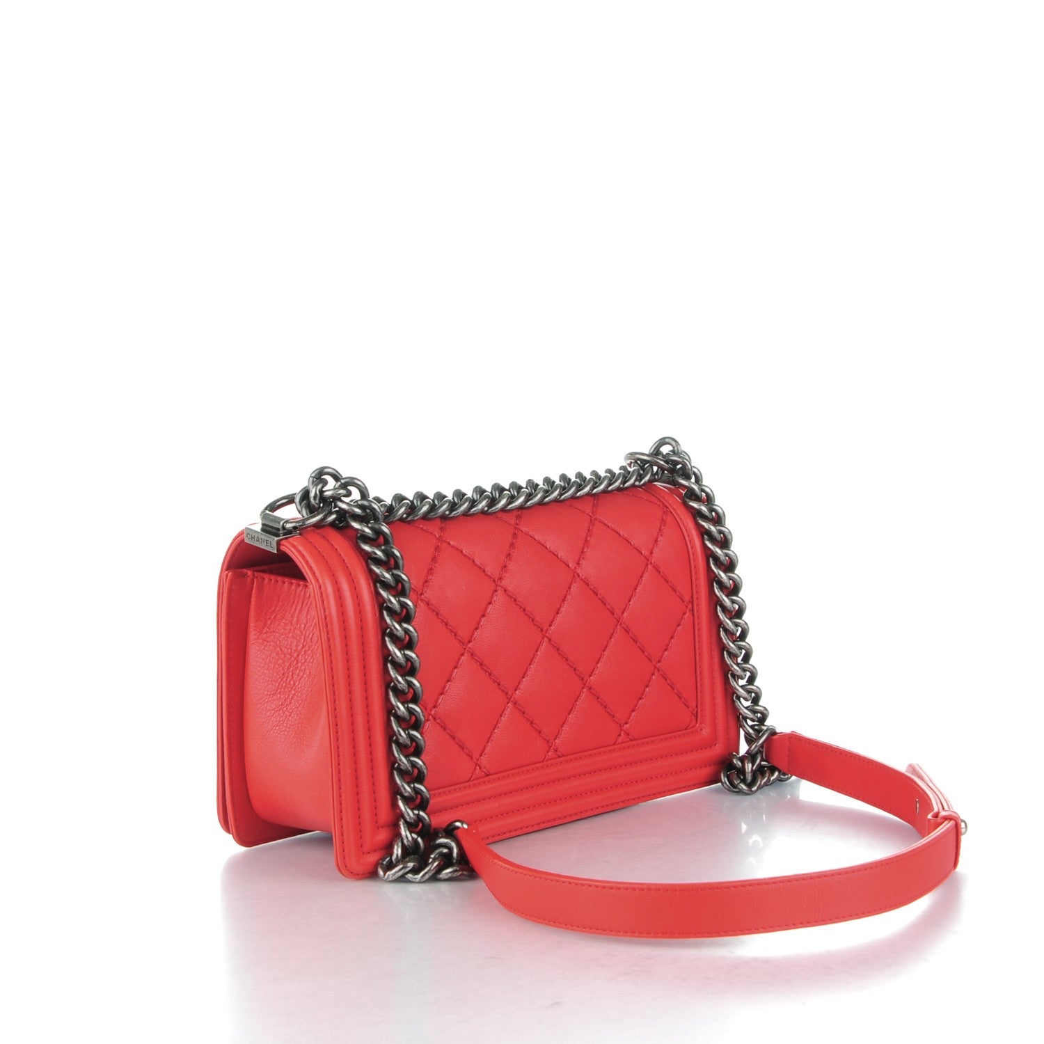 Chanel Calfskin Quilted Double Stitch Medium Boy Flap Red 3 of 8