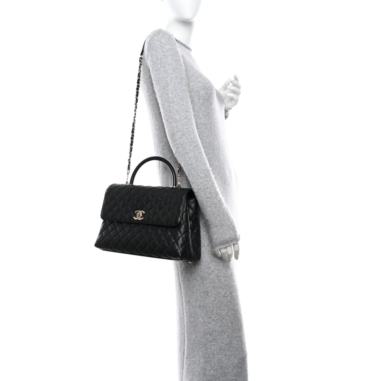 Caviar Quilted Medium Coco Handle Flap Black
