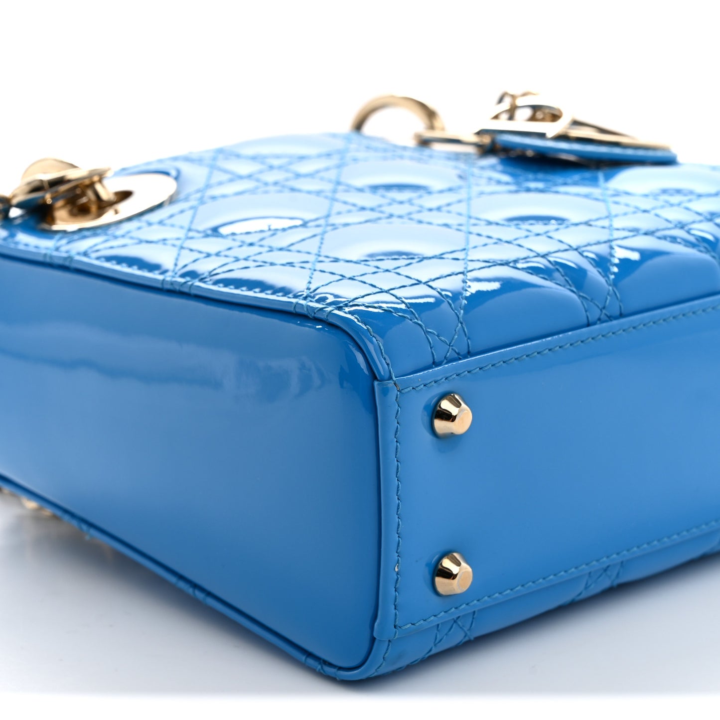 Patent Cannage Mini Lady Dior Blue