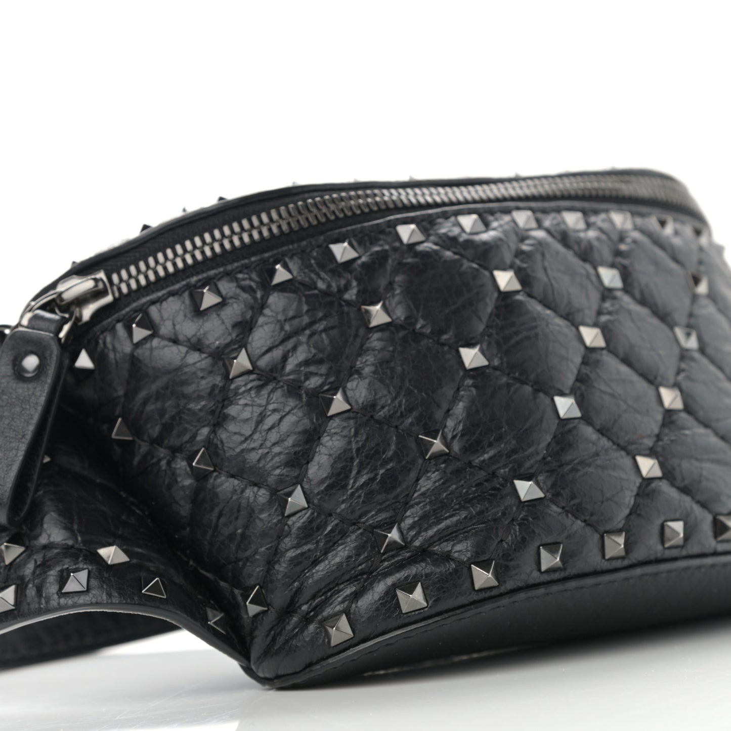 Craquele Nappa Rockstud Spike Belt Bag Black