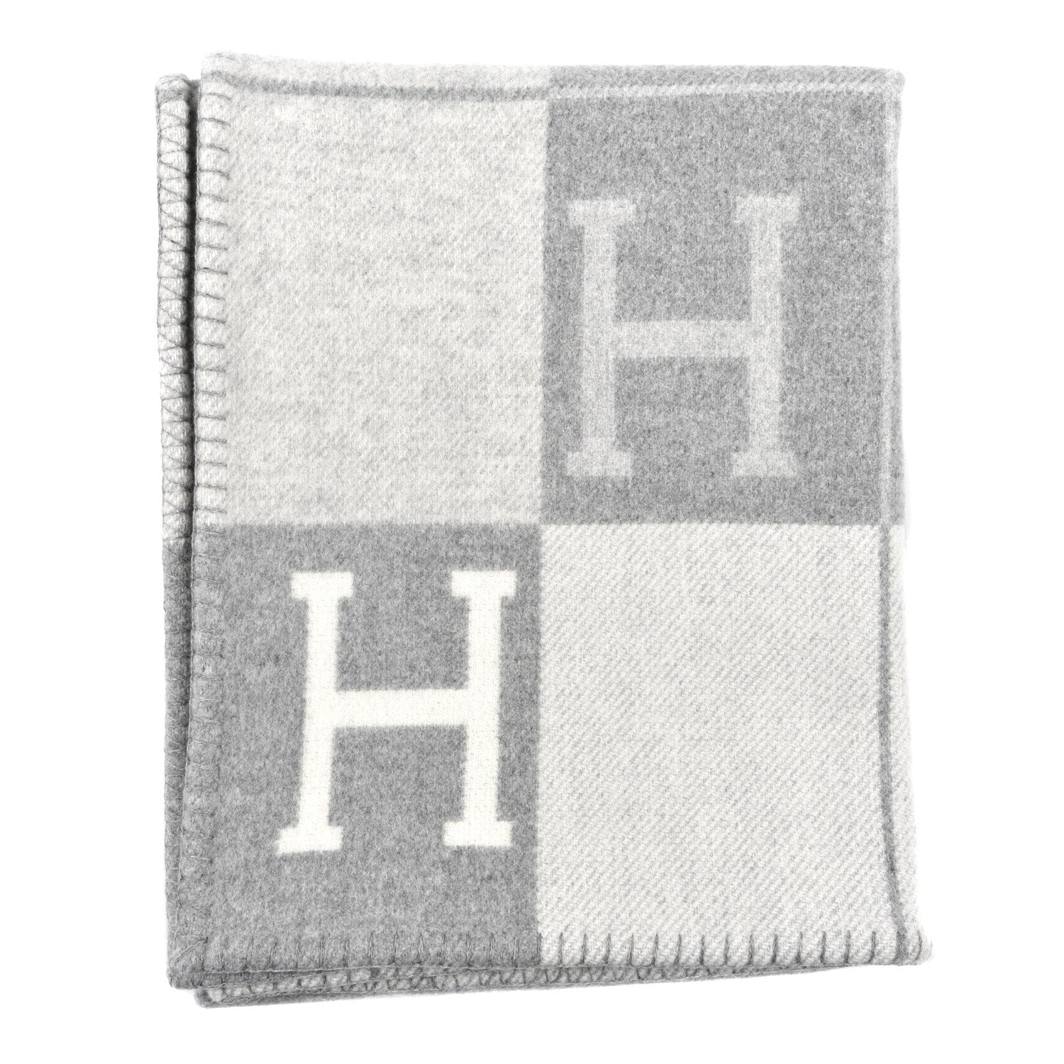 Hermes Wool Cashmere Avalon III Blanket Ecru Gris Clair 1 of 3