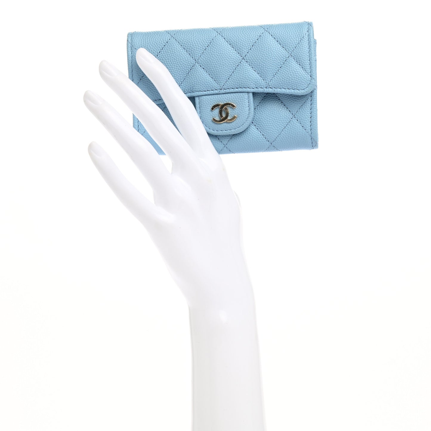 Caviar Quilted Flap Card Holder Wallet Light Blue