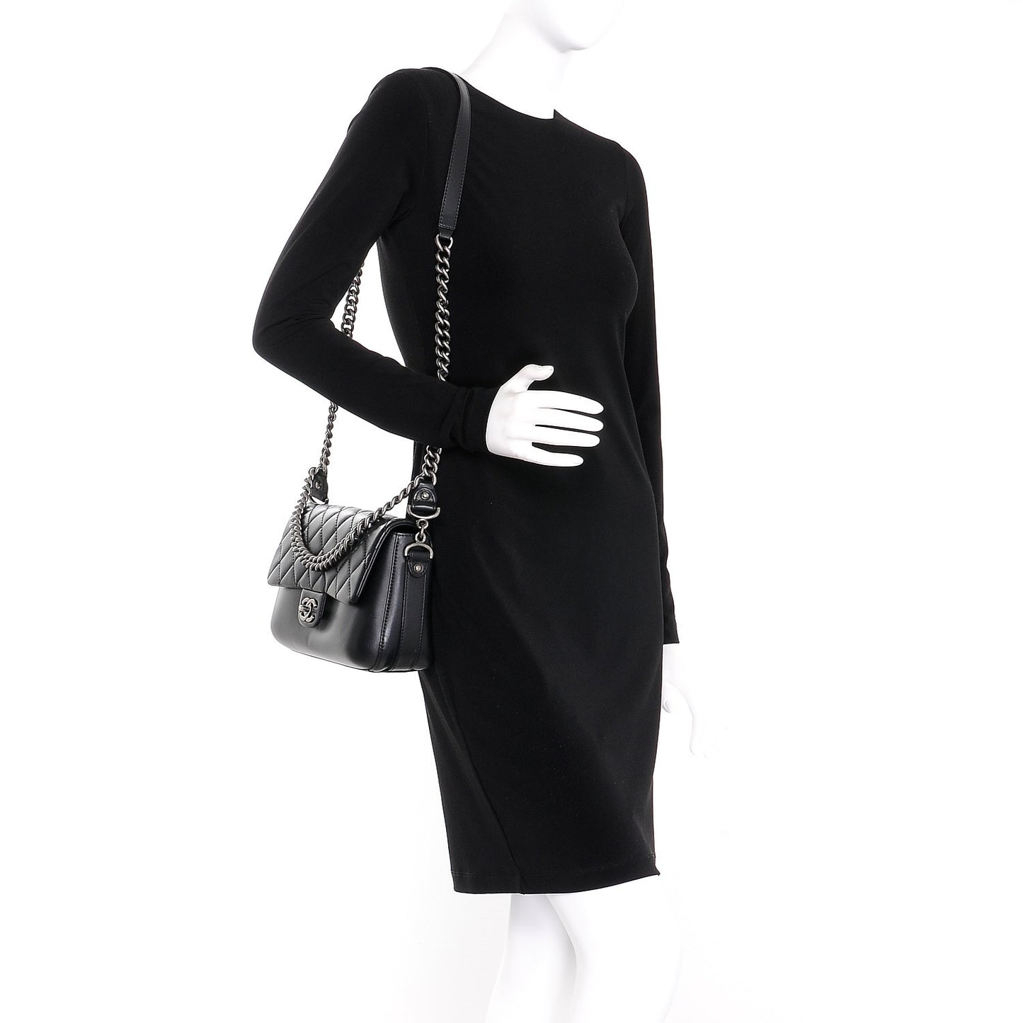 Calfskin Quilted Large Rock My Shoulder Flap Black