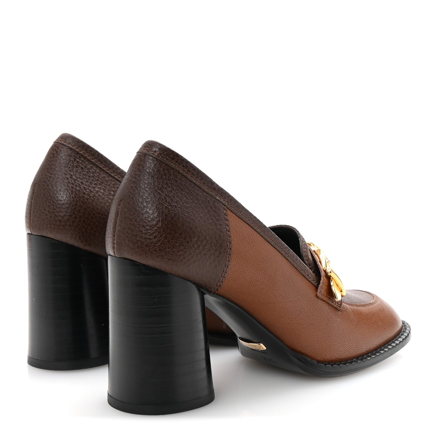 Goatskin Pebbled Calfskin Sylvie Chain Mid Heel Loafers 35.5 Brown