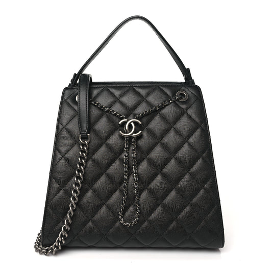 Caviar Quilted Medium CC Bucket Bag Black