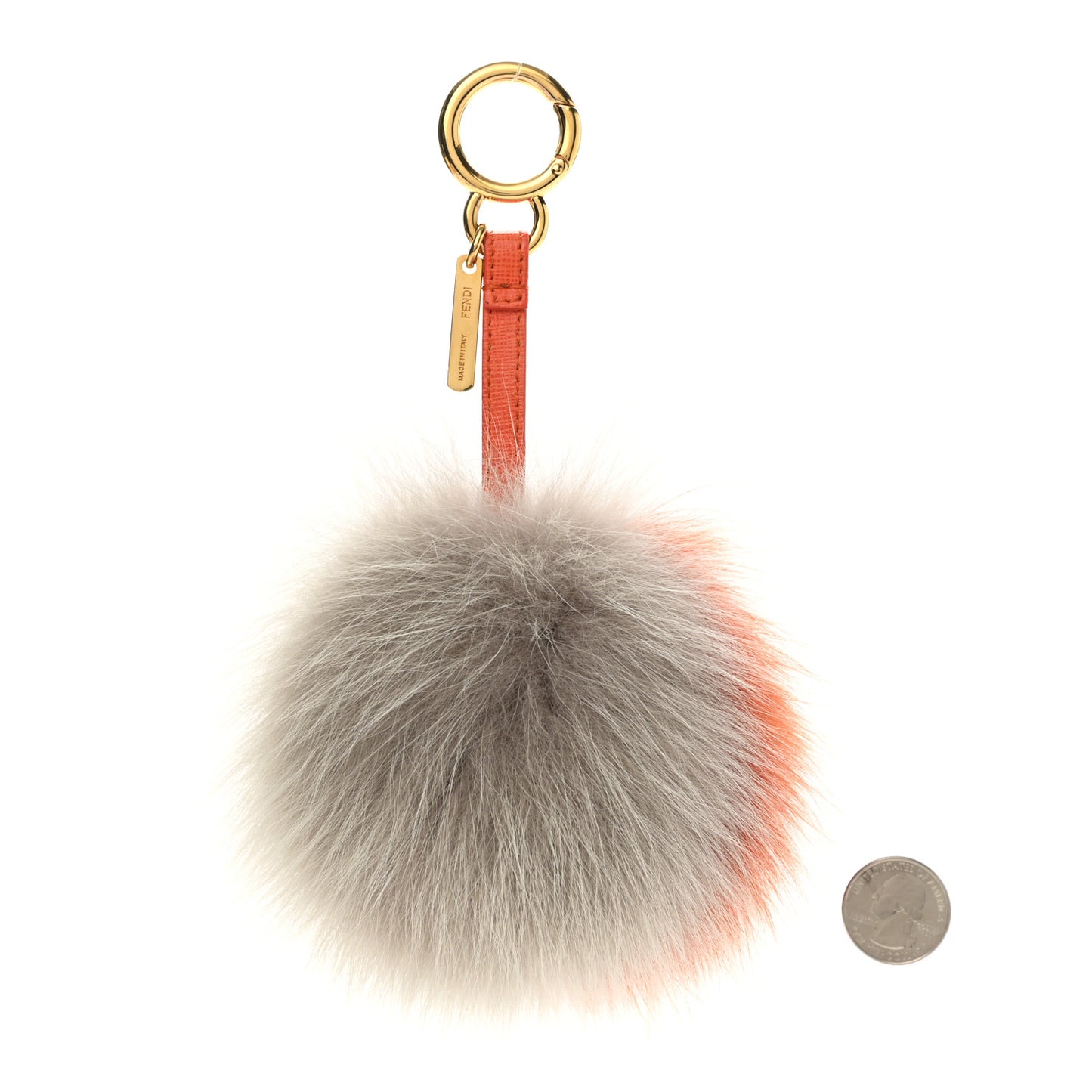 Fox Fur Pom Pom Bag Charm Orange Grey