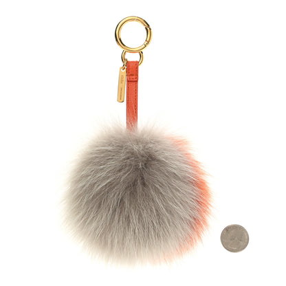 Fendi Fox Fur Pom Pom Bag Charm Orange Grey 2 of 5