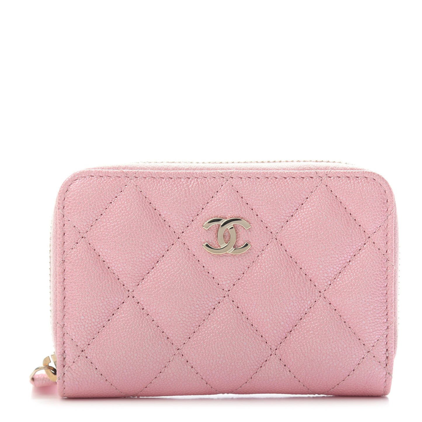 Iridescent Caviar Quilted Zip Coin Purse Pink