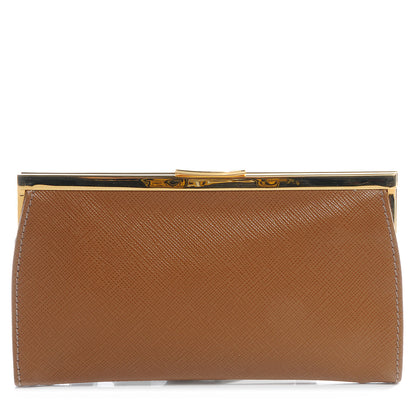 Prada Saffiano Kiss Lock Clutch Caramel 1 of 7