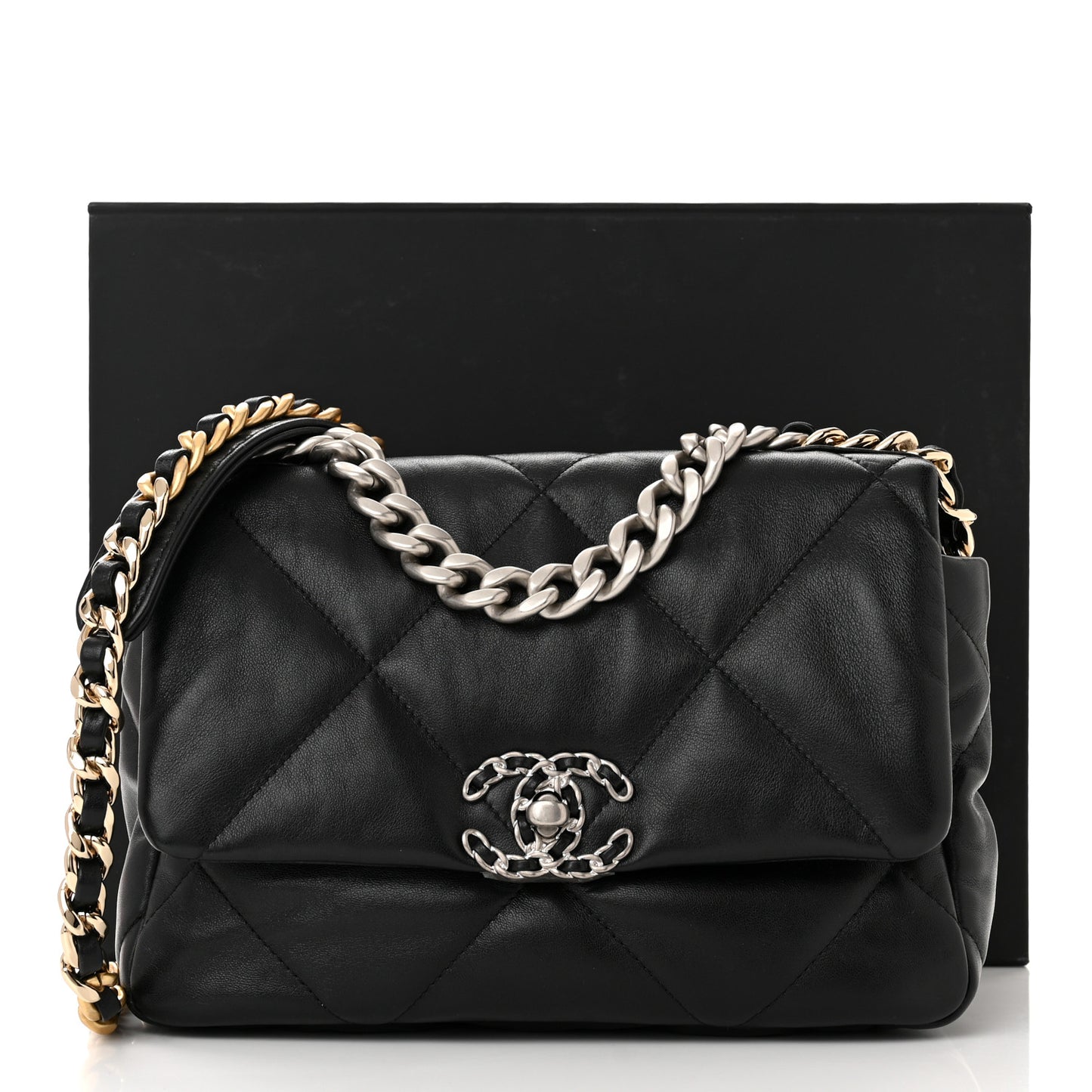 Shiny Goatskin Quilted Medium Chanel 19 Flap Black
