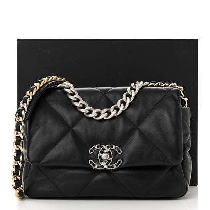 Chanel Shiny Goatskin Quilted Medium Chanel 19 Flap Black 12 of 12