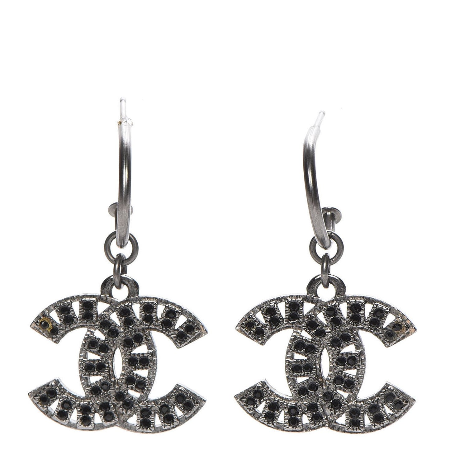 Crystal CC Drop Earrings Ruthenium