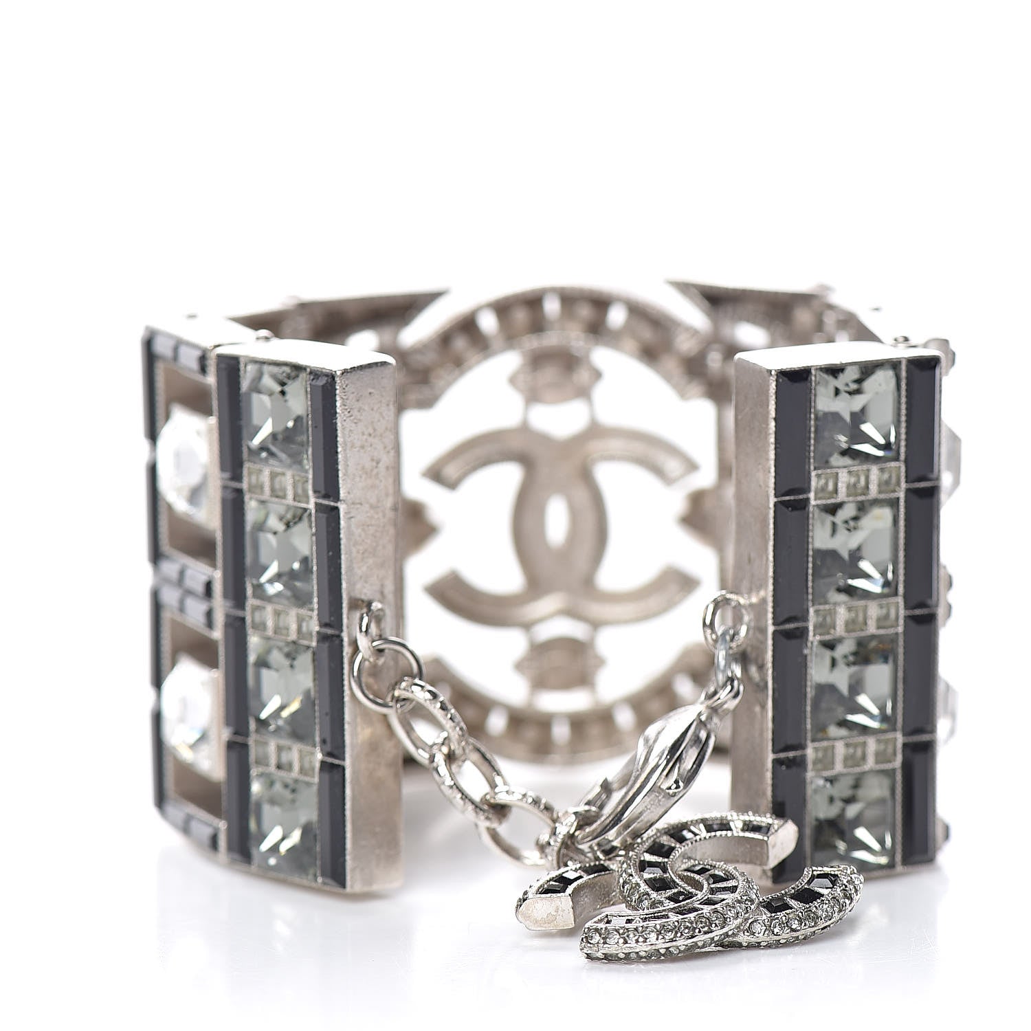 Chanel Crystal CC Wide Cuff Black Silver 3 of 7