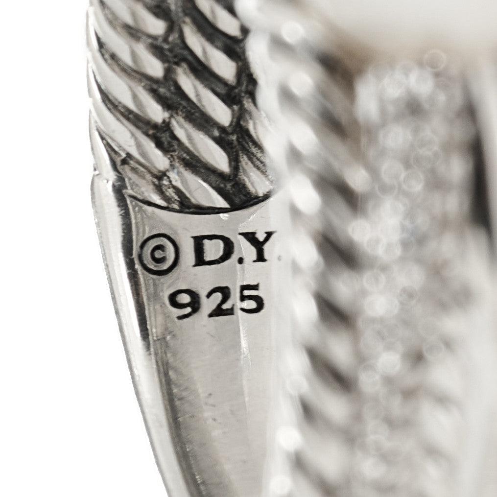 David Yurman Sterling Silver Diamond Pearl Cable Crossover Ring 54 7 4 of 4